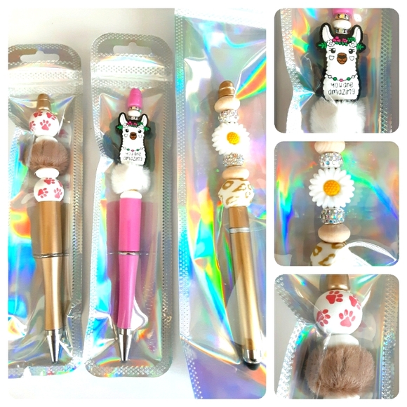Bundle Of 3 Beadable Ink Pens ~ Llama - Picture 1 of 2